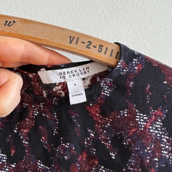 DEREK LAM 10 CROSBY • Silk Bell Sleeve Button Detail Mini Dress in Ink Multi - Picture 5 of 13